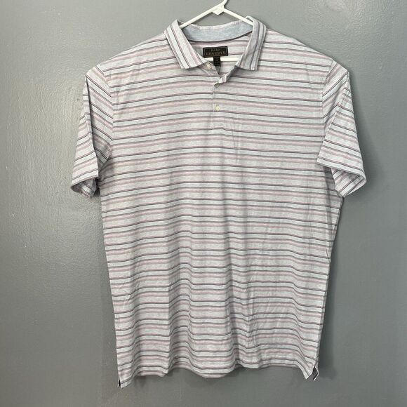 NWT JOS A BANK Reserve Traditional Fit Shirt 2XL Gray Striped Collar Cotton Polo - Picture 1 of 13